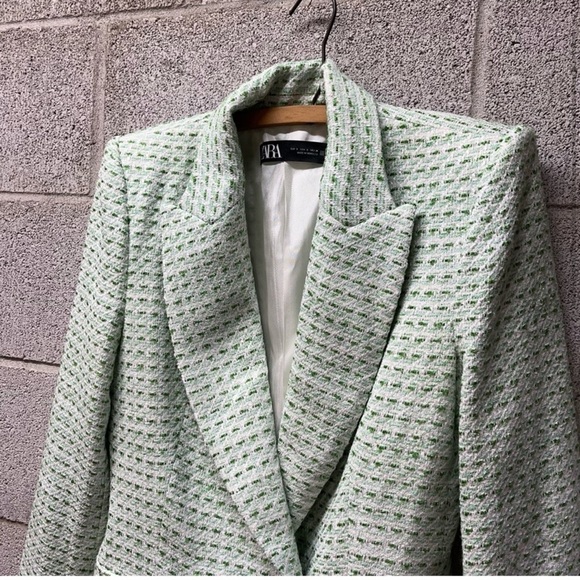 Zara Green and White Tweed Blazer - Picture 4 of 4
